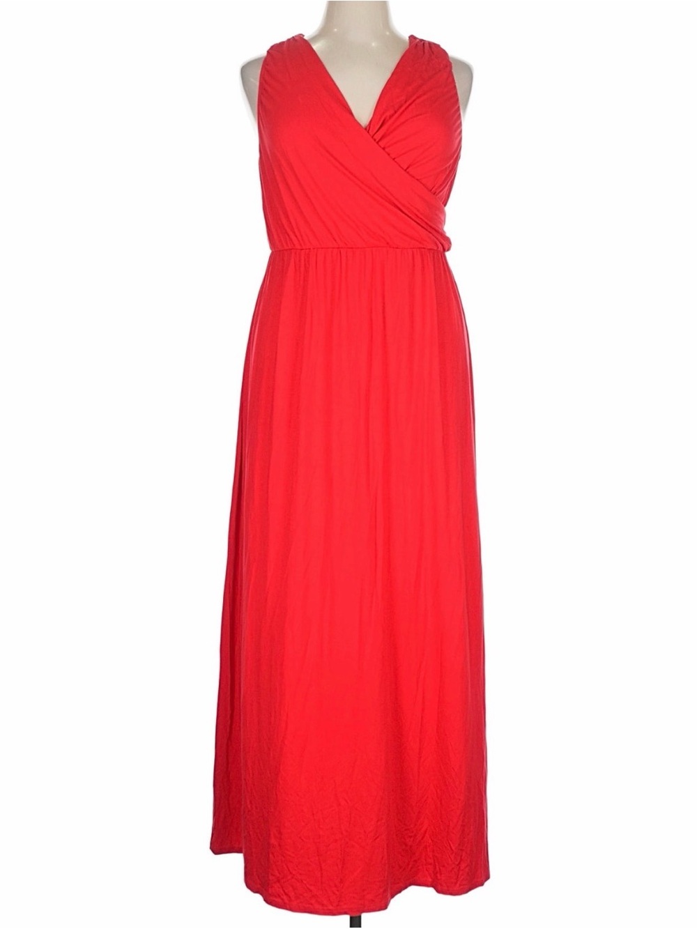 Lane Bryant Coral-Red Sleeveless Wrap-Front Maxi Dress